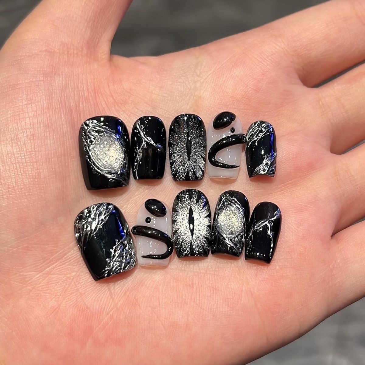 Nail Art Glitter - 10pcs Black Cute Cat Handmade Press