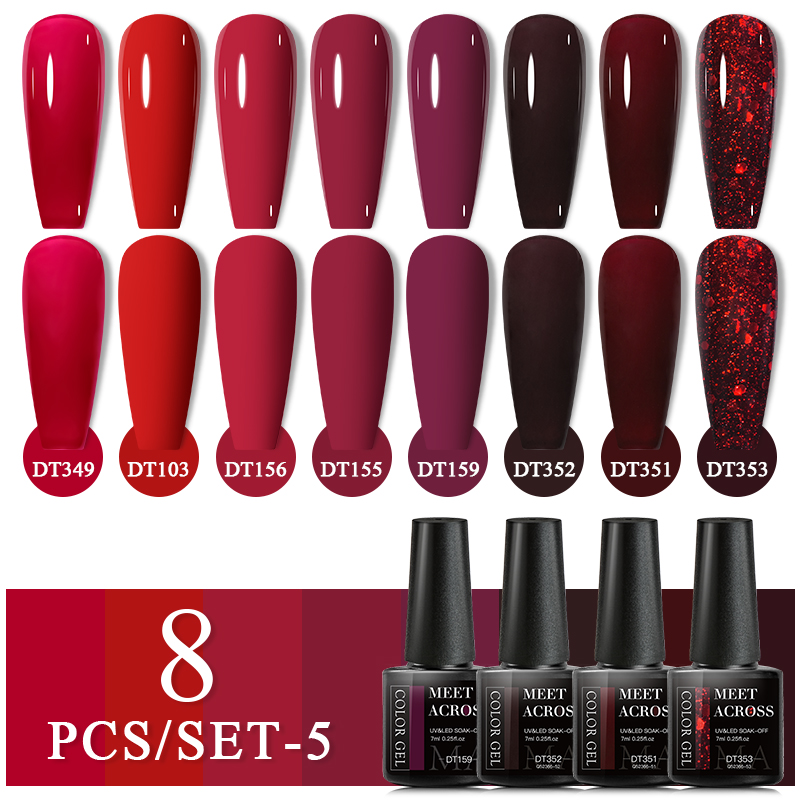 Nail Art Full Color - MEET ACROSS 6/8Pcs Set Glitter Gel