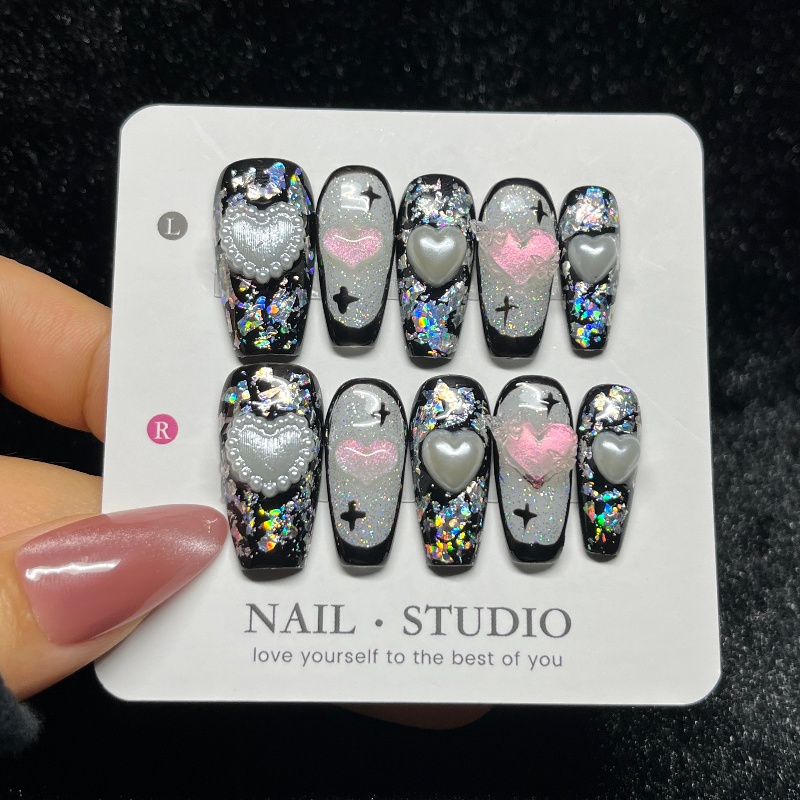 Nail Art Glitter - 10PCS Gothic Black Press on Nails