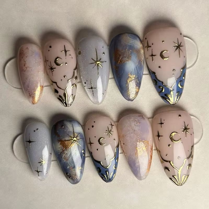 24Pcs Short Almond Nails Set F - Nail Art Glitter recension och pris