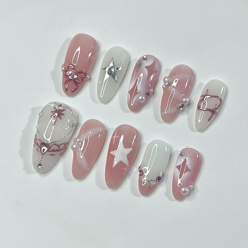 24Pcs Short Almond Nails Set F - Nail Art Glitter recension och pris