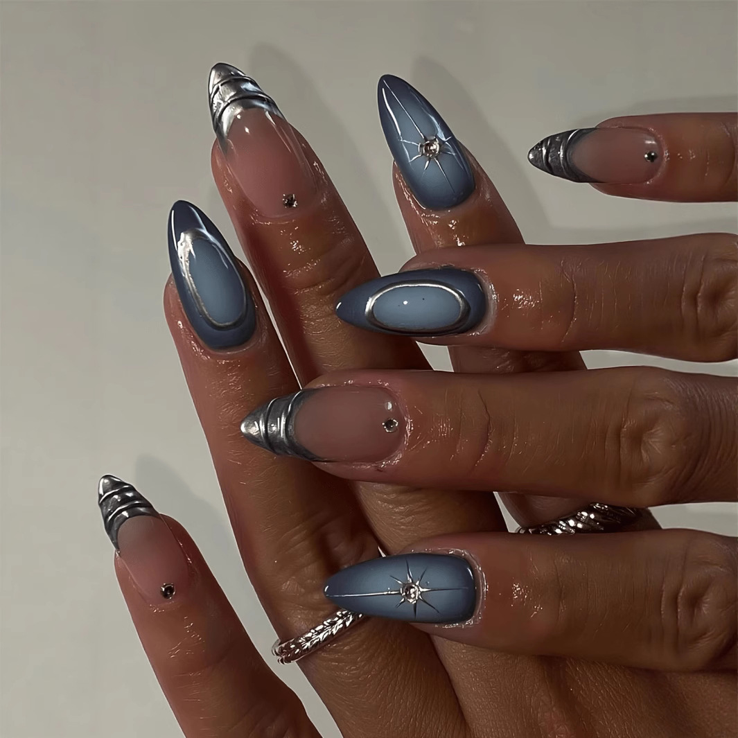 24Pcs Short Almond Nails Set F - Nail Art Glitter recension och pris