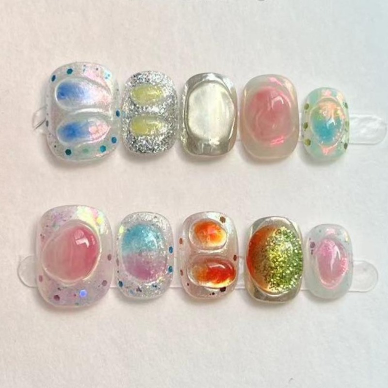 10Pcs Cute Short Round Handmad - Nail Art Full Color recension och pris