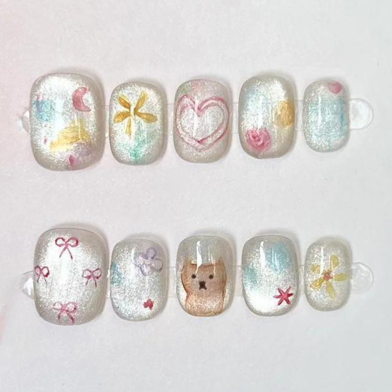10Pcs Cute Short Round Handmad - Nail Art Full Color recension och pris