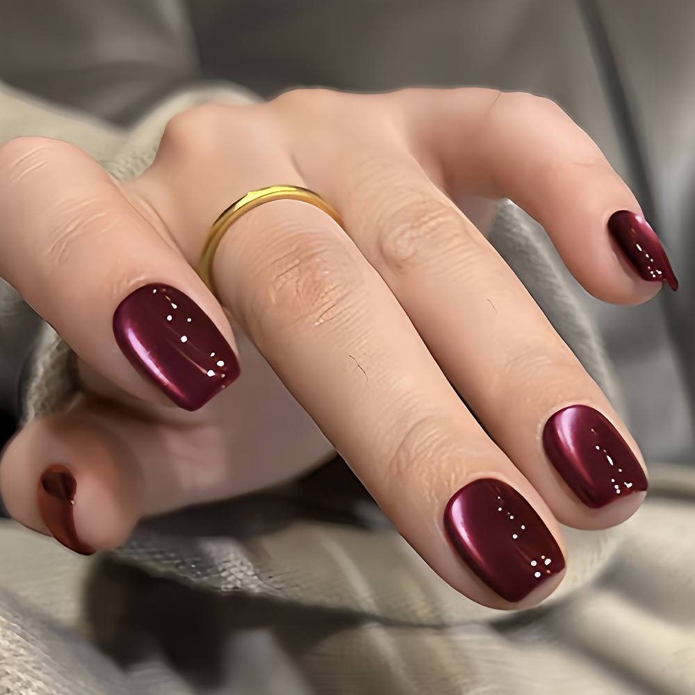 24Pcs Simple Wine Red Solid Fa - Nail Art Glitter recension och pris