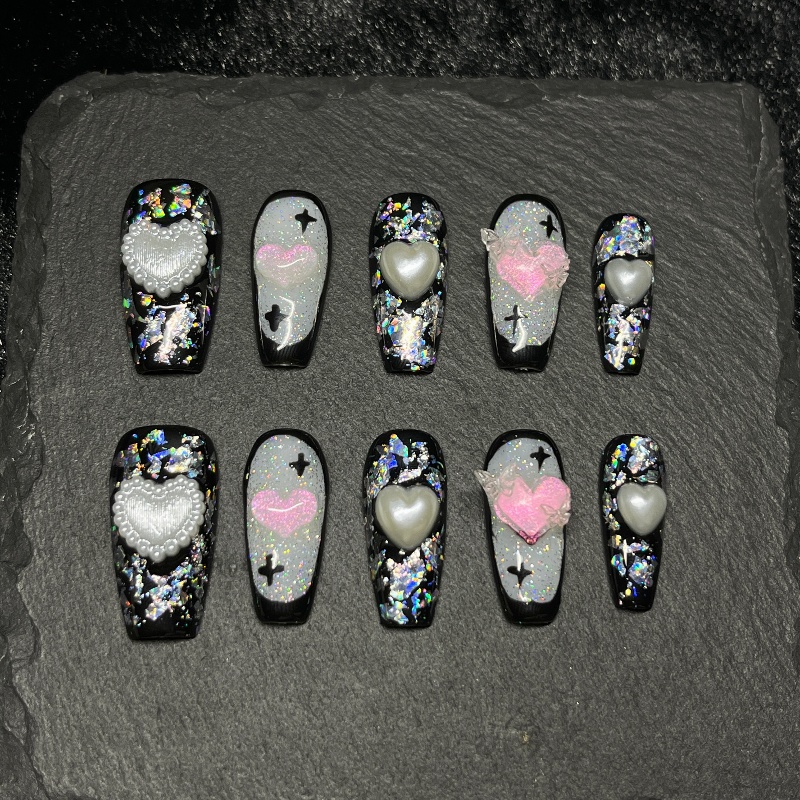 10PCS Gothic Black Press on Na - Nail Art Glitter recension och pris